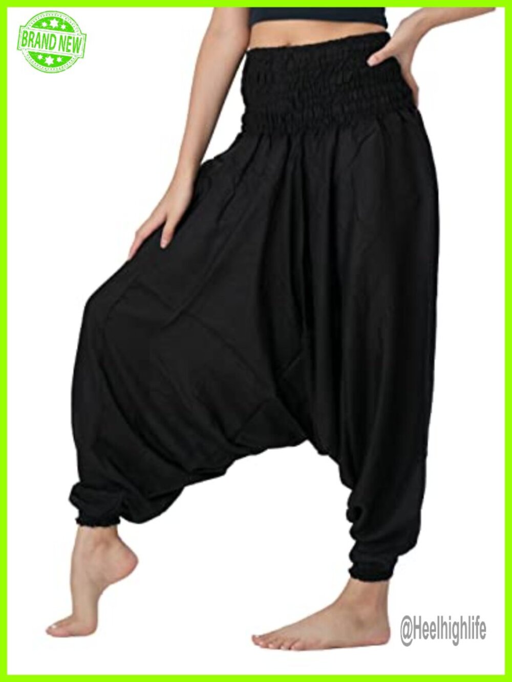 Women's Boho Harem Pants, Elastic Waist, Convertible Jumpsuit, Yoga
